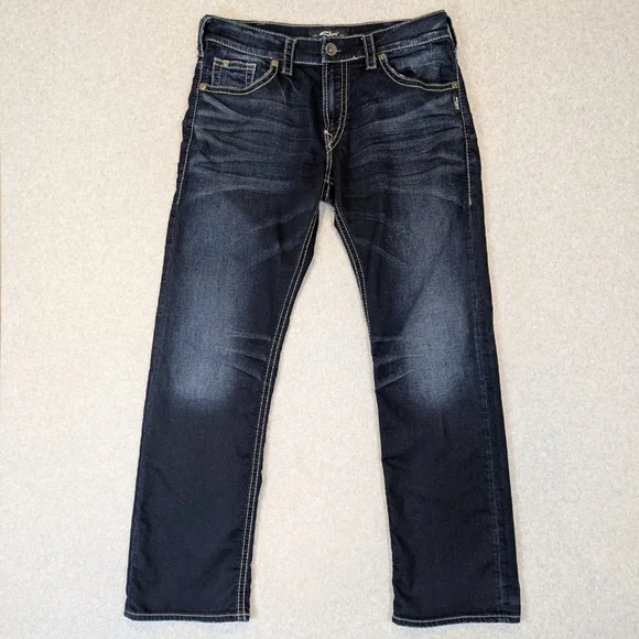 Silver Jeans Zac Men's 34X34 Relaxed Fit Stretch Straight Dark Wash - Picture 1 of 10